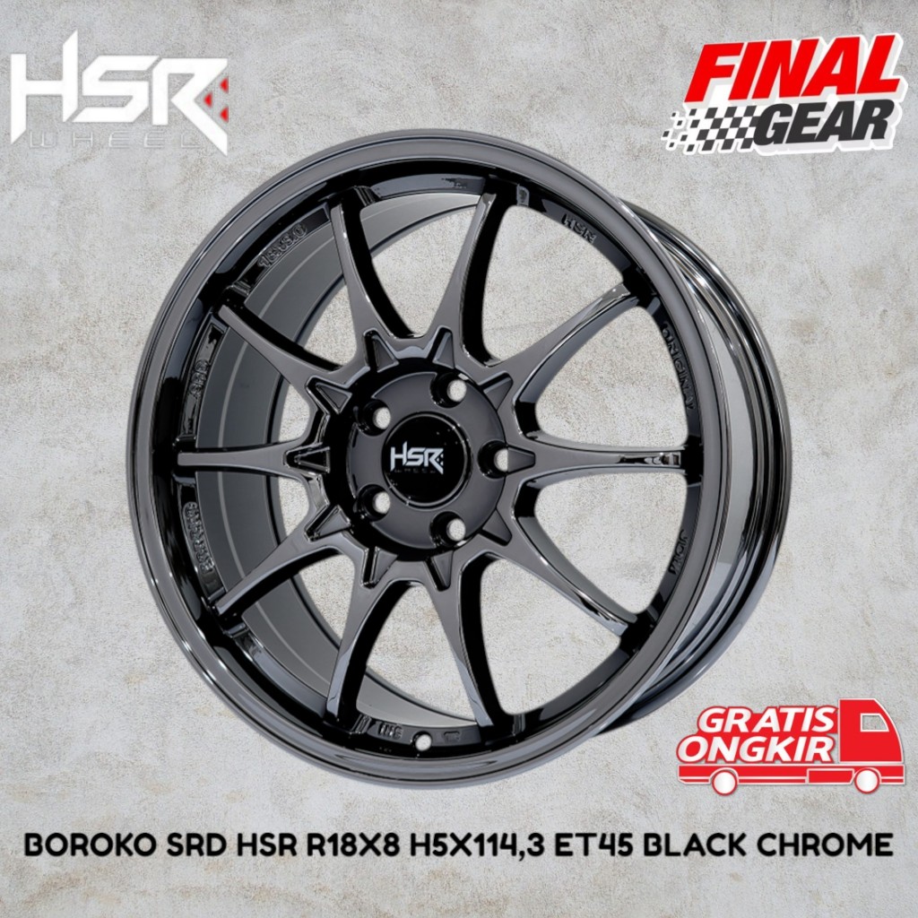 HSR Boroko SRD R18X8 H5X114.3 ET45 Black Chrome/velg warna black chrome/velg hsr wheel/velg ce28 r18