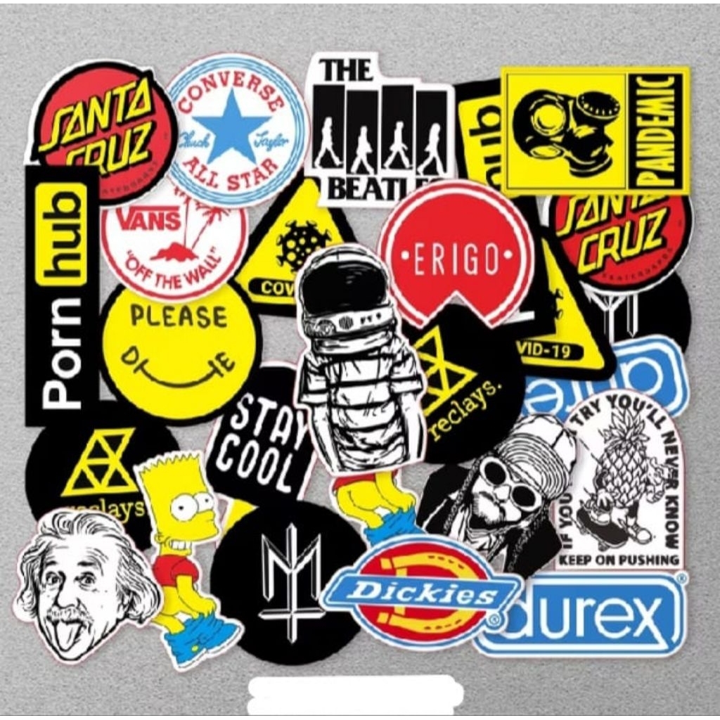 

[ 1 pack = 8 15 & 25 pcs ] Stiker music skateboard warna dinding motor botol distro band musik gitar lemari helm distro aesthetic