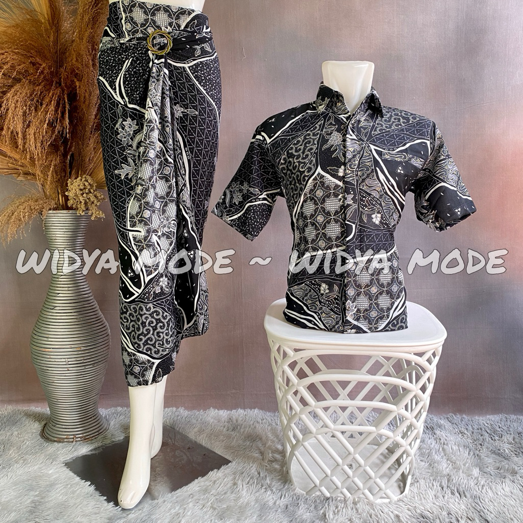 Widya Mode - Batik Couple Set Rok Lilit / Baju Batik Kemeja Lengan Pendek / Batik Couple Lamaran Mew