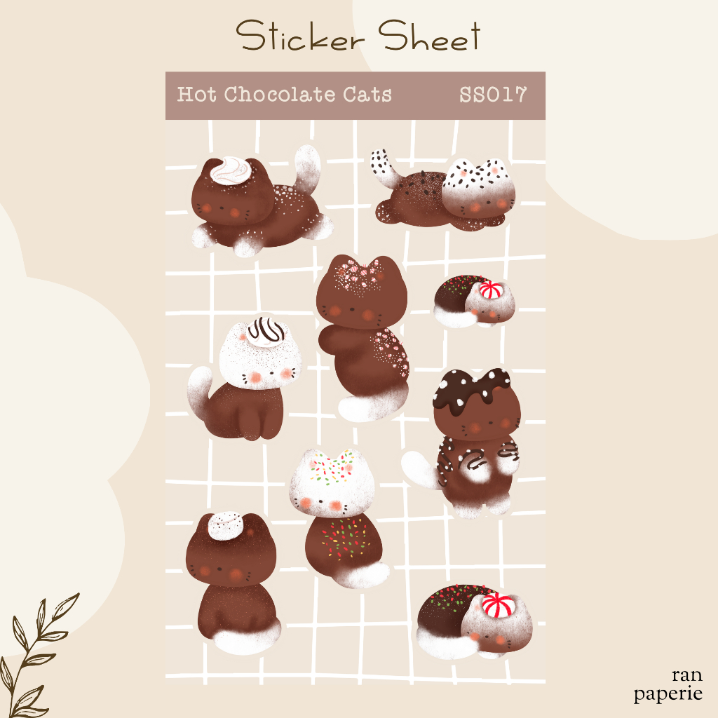 

Hot Chocolate Cats Sticker Sheet Stiker Jurnal Deco Journaling Bujo Journal Lucu Waterproof Tahan Air