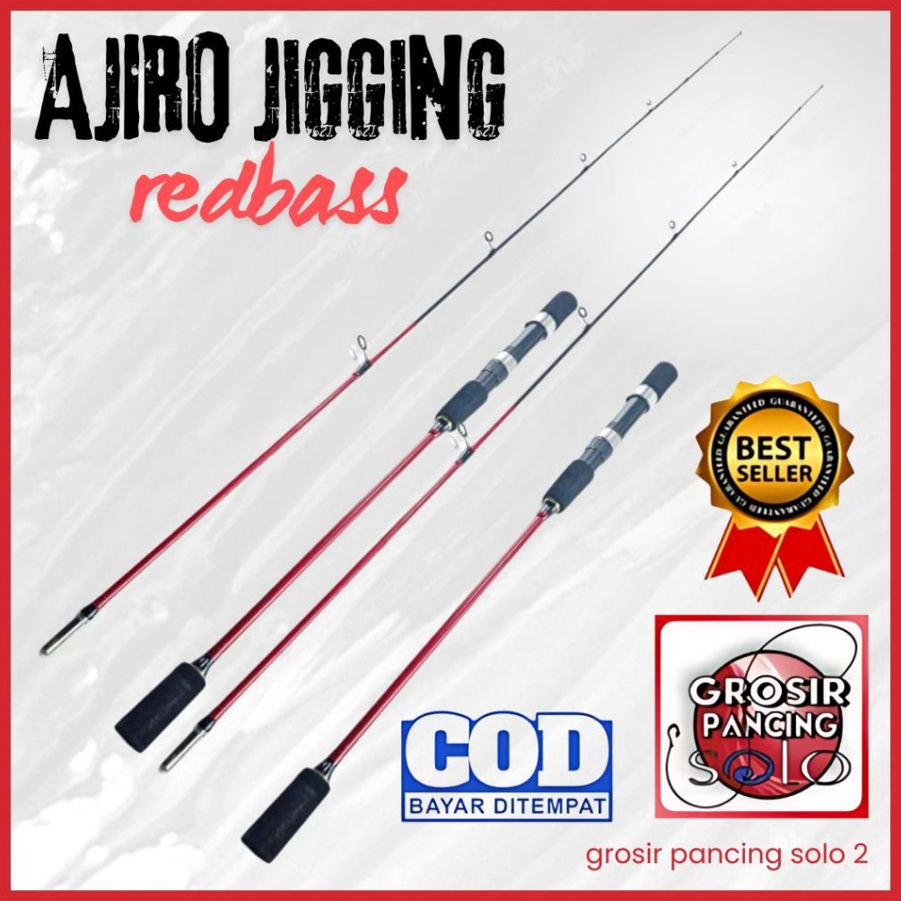 Barang baru joran pancing jigging drag 15kg ajiro redbass 15 165 18 198 cm fiber solid laut