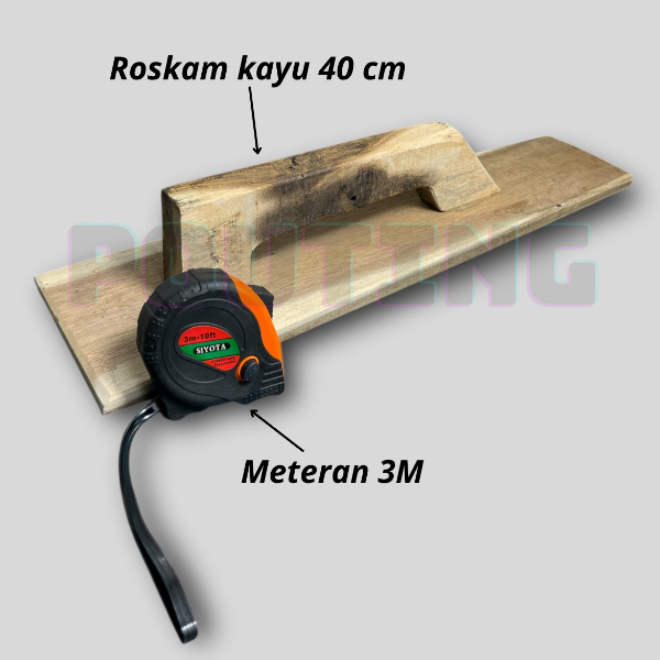 Roskam Kayu Panjang 40 Cm dan Meteran 3 Meter