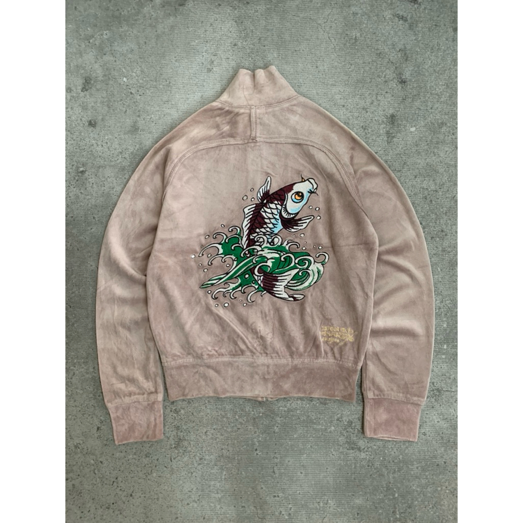 TRACTOP JAKET BAHAN VELVET ED HARDY