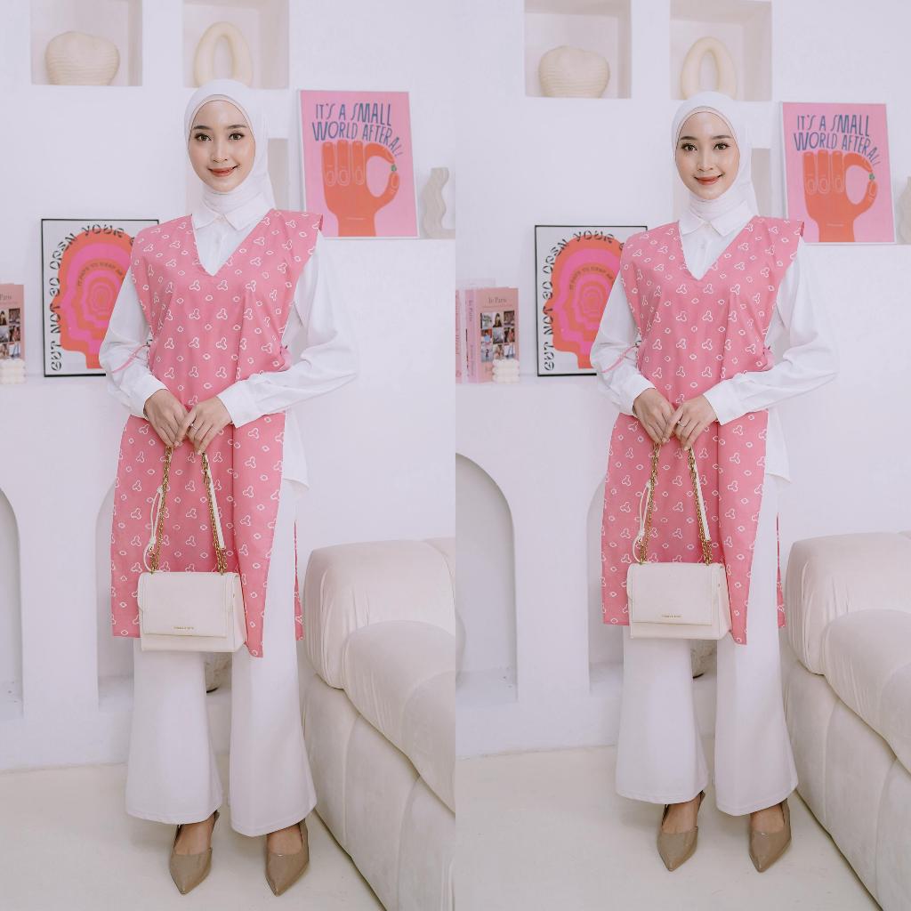 Delova Wardrobe - LONG VEST BATIK Premium Modern Rompi Outer Panjang Atasan Wanita Muslimah Bahan Oxford Tebal Halus Bisa Cod Merah Baju Kondangan Tunik Lebaran Tunik Sleeveless Sleeve BungaTenun tenun etnik tenun Cardigan Milo Warna Mocca Navy