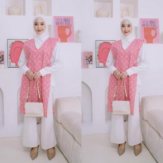 Delova Wardrobe - LONG VEST BATIK Premium Modern Rompi Outer Panjang Atasan Wanita Muslimah Bahan Oxford Tebal Halus Bisa Cod Merah Baju Kondangan Tunik Lebaran Tunik Sleeveless Sleeve BungaTenun tenun etnik tenun Cardigan Milo Warna Mocca Navy