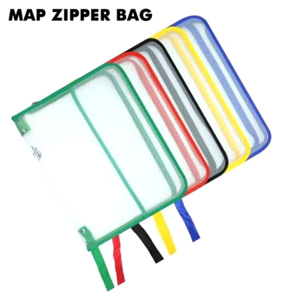 

ZIPPER FOLDER FILE PLASTIC CASE WITH NET POCKET MAP PLASTIK RESLETING JALA JARING