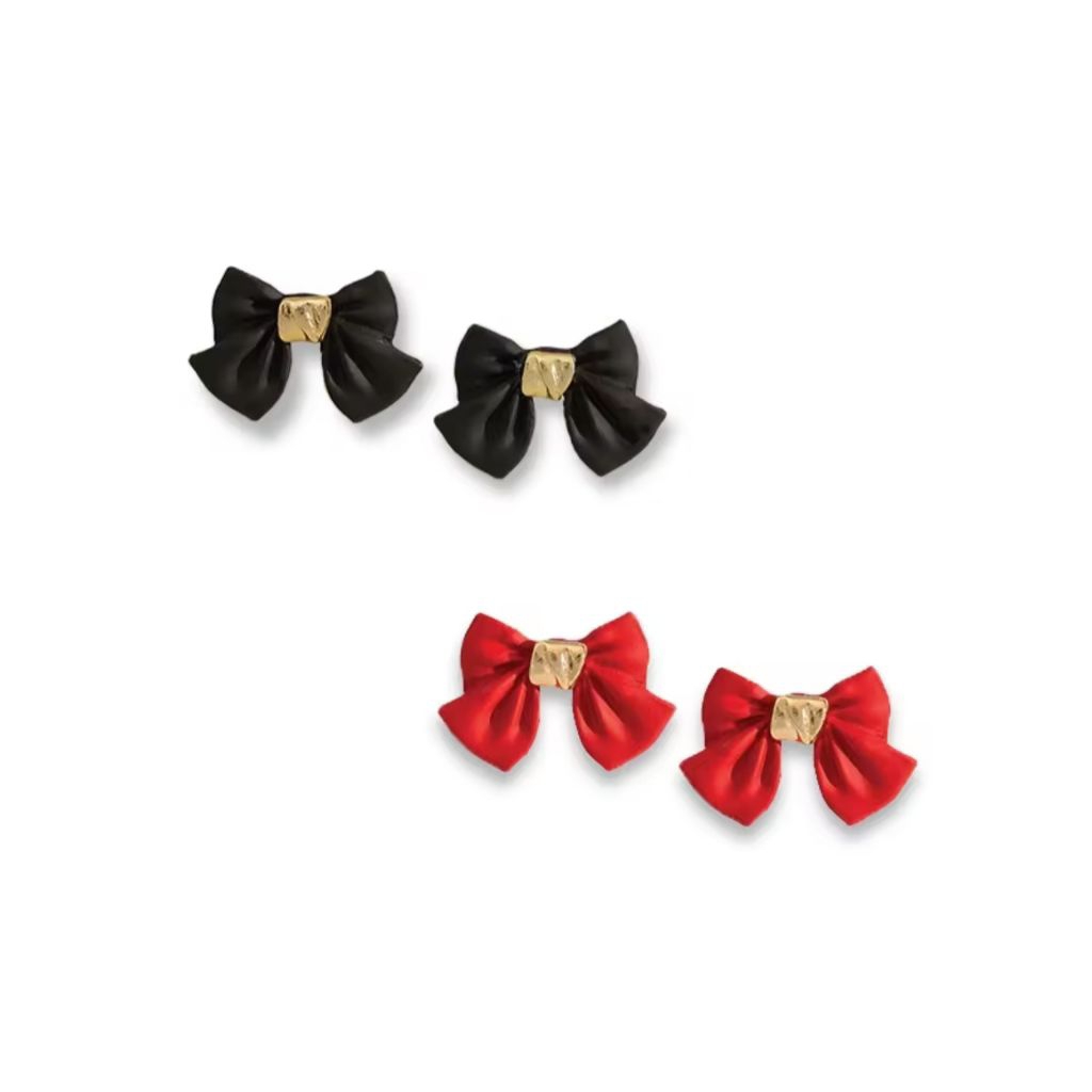 AL - Anting Klip Love Polkadot Hitam Putih / Anting Klip Pita Hitam / Anting Tindik Pita Merah / Fas