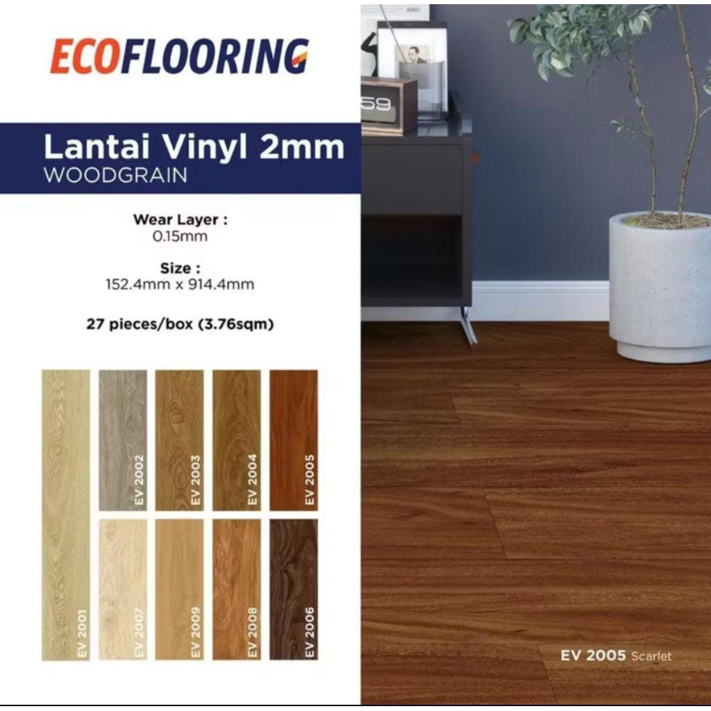 Eco Lantai Vynil 2mm By TACO Harga murah 1 Box isi 27 Lbr Cover 3,76M²