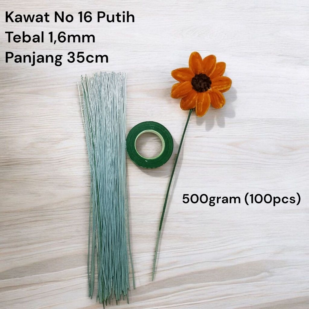(100pcs) Kawat Tangkai Bunga Florist No 16 Putih
