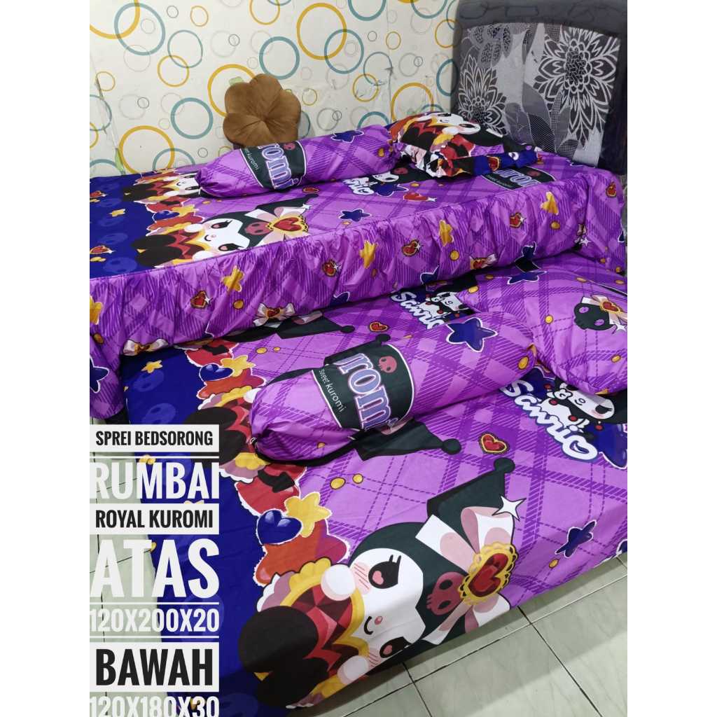SPREI SORONG RUMBAI KUROMI VIRAL ADEM HALUS LEMBUT KATUN  DISPERSE atas120x200x20 bawah 120x180x30