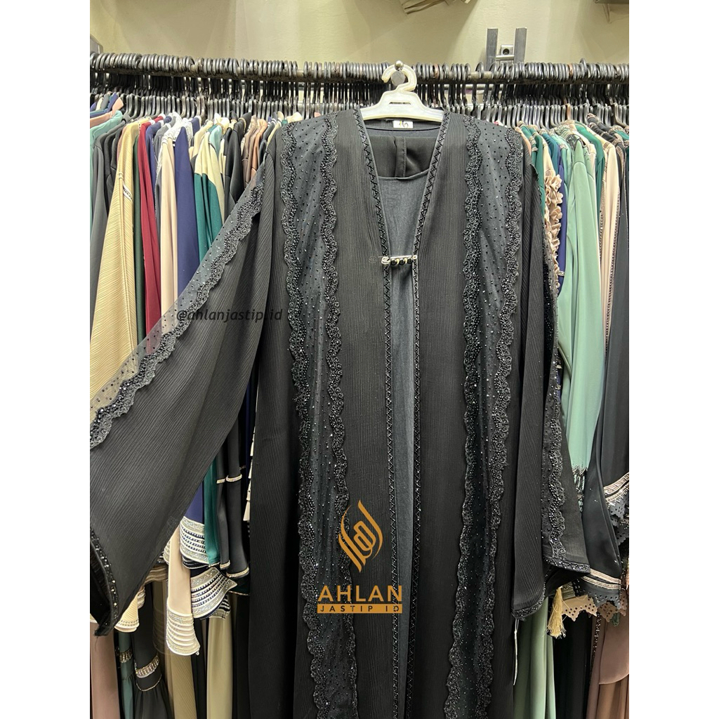 SET ABAYA INNER OUTER LENGAN BROKAT MEWAH || NEW ABAYA HITAM FREE PASHMINA || ABAYA IMPOR MESIR ORIG