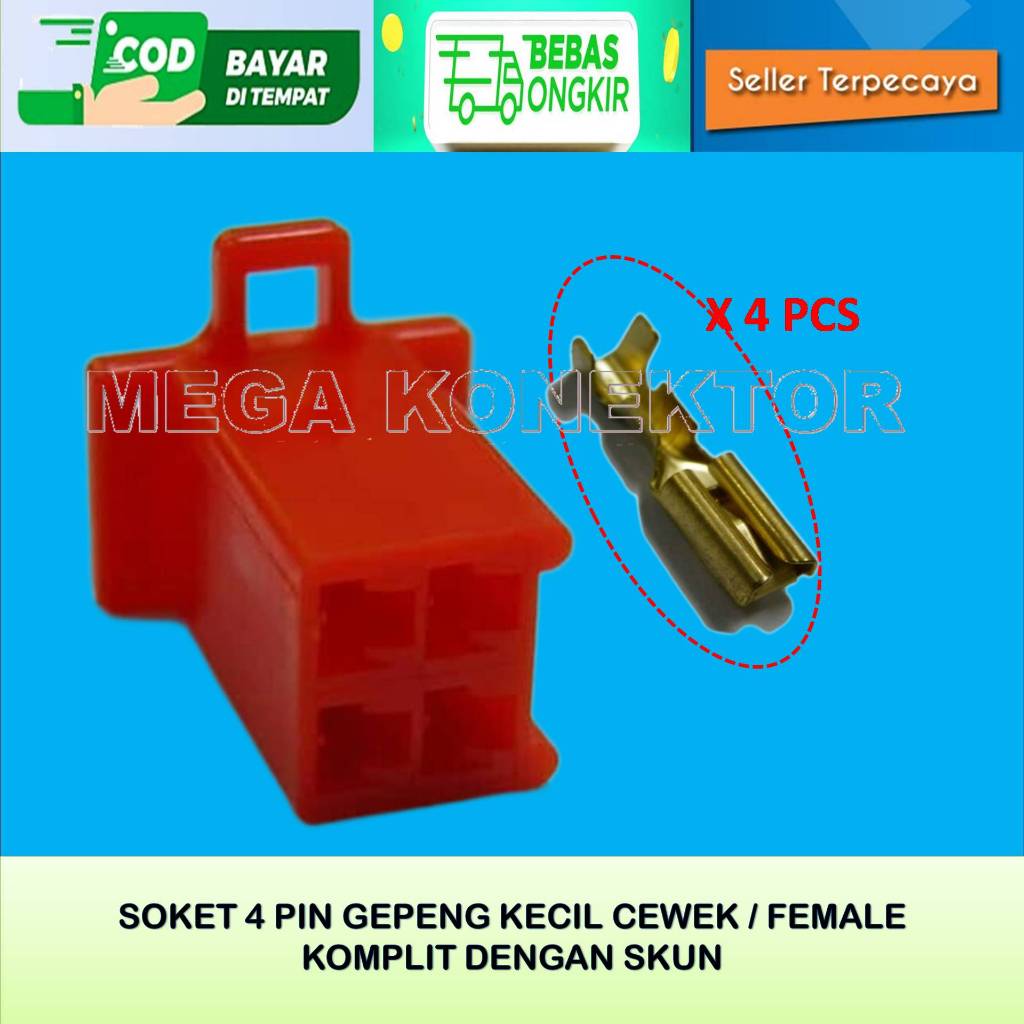 SOKET KABEL MOTOR 4 PIN KECIL MERAH FEMALE-SOKET –SOKET KABEL–4 PIN- SOKET- SOKET KABEL 4 PIN NYLON