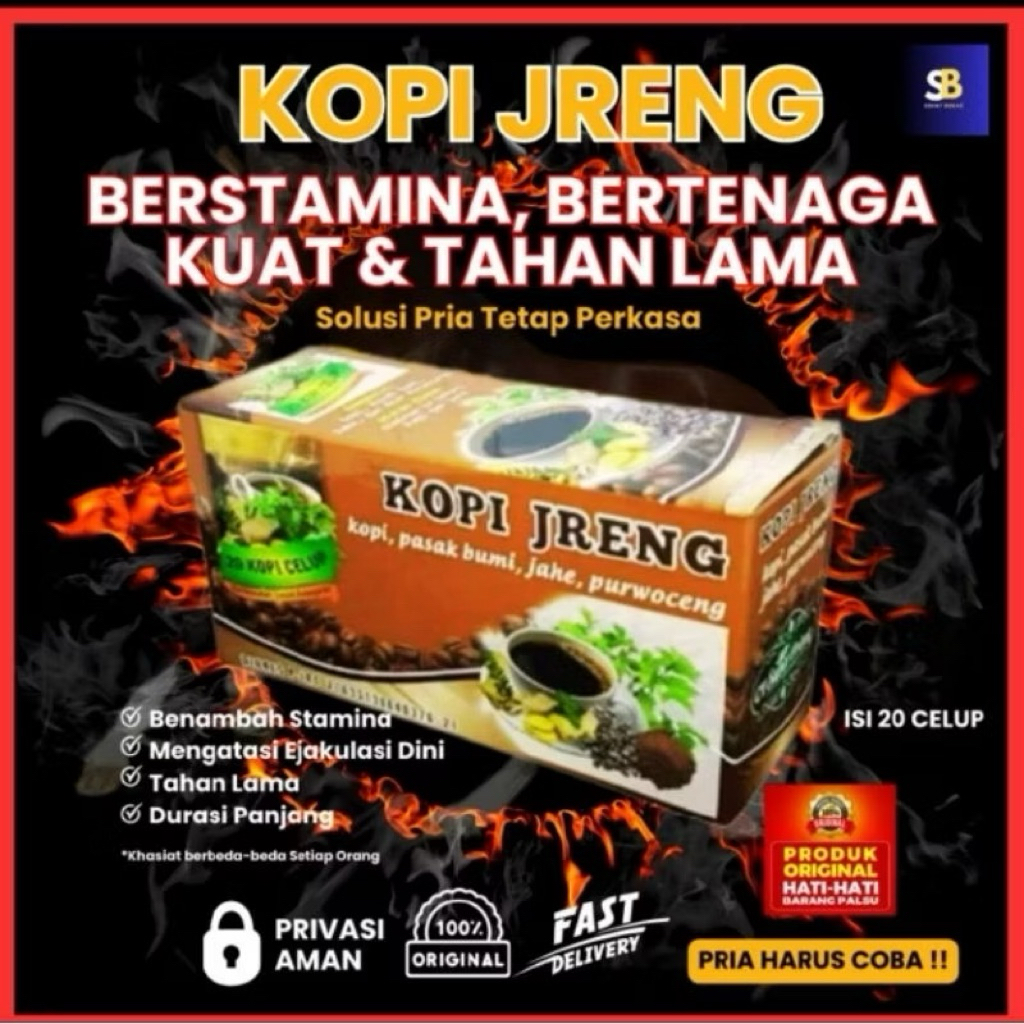 

Kopi Jreng Stamina Isi 20 Kantung Kopi Celup dengan jahe,Pasak Bumi,dan Purwoceng Robusta