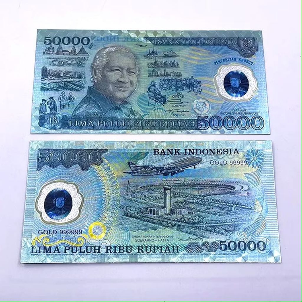 uang gold foil 50.000 soeharto 1993 silver