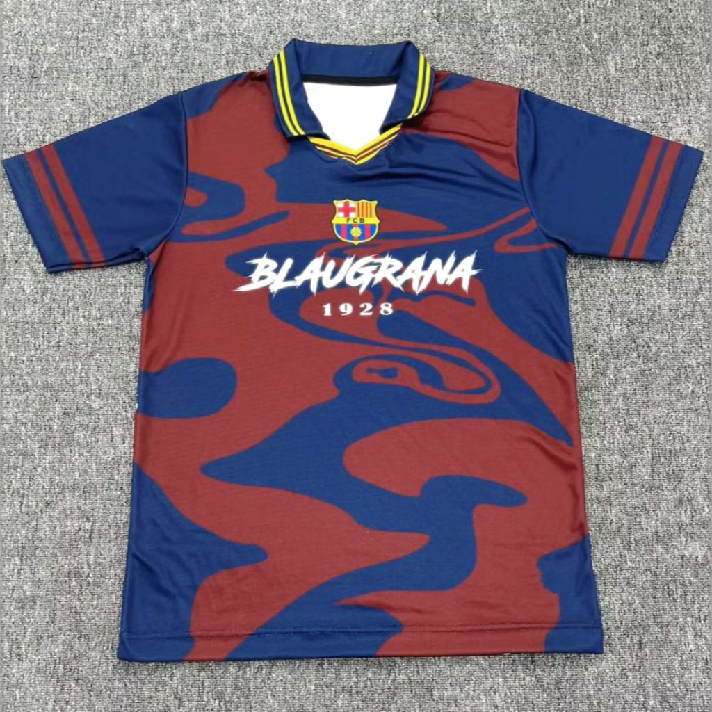 Jersey Bola Full Printing FC Barcelona Vintage Retro Baju Bola Pria