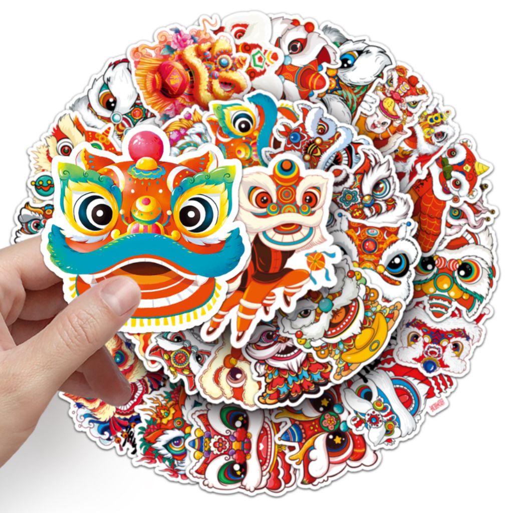 

[50 Pcs] DECO STICKER | STICKER DIY | JURNAL AESTHETIC barongsai gaya Cina, singa terjaga, pasang surut nasional, ucapan selamat Tahun Baru, stiker buku pegangan, dekorasi kartu
