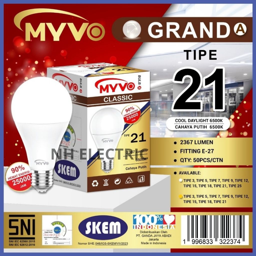 Lampu Led Buld 21 Watt Classic Putih Bohlam Myvo - Led 21w Putih Classic Myvo - Led 21W Classic Whit