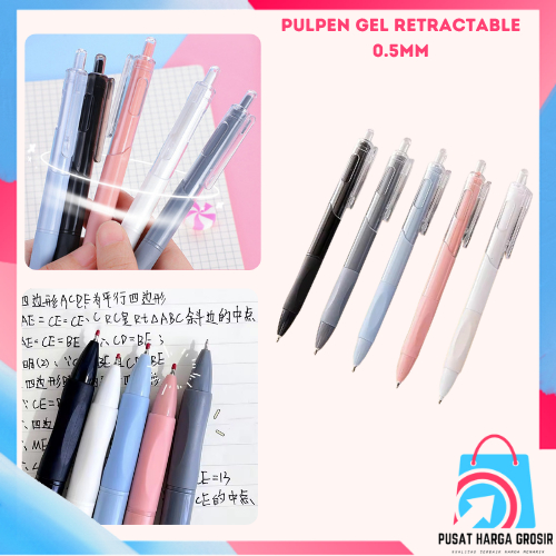 

PHG - Pulpen Gel Retractable 0.5mm Pena Cetekan Warna Polos Tinta Hitam Pena Aesthetic Cepat Kering Pen Tinta Gel Mekanik Ujung Lancip Bolpoin Cetek Alat Tulis Kantor Cute Ballpoint School Stationery ATK Murah