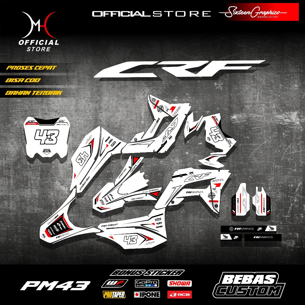 Decal Sticker crf 150 L / Decal crf custom Full Body, SUDAH TERPOTONG SESUAI POLA