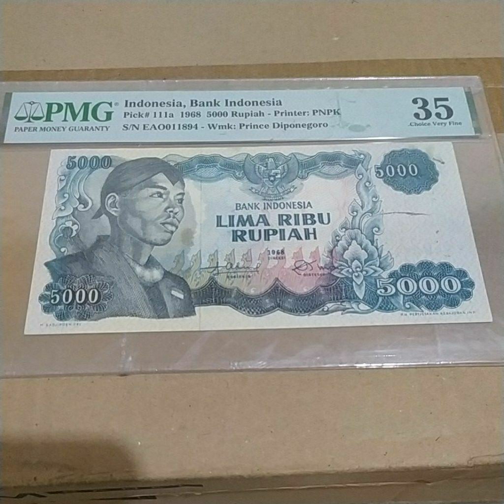 uang kertas lama 1968 pecahan 5000 sudirman pmg 35