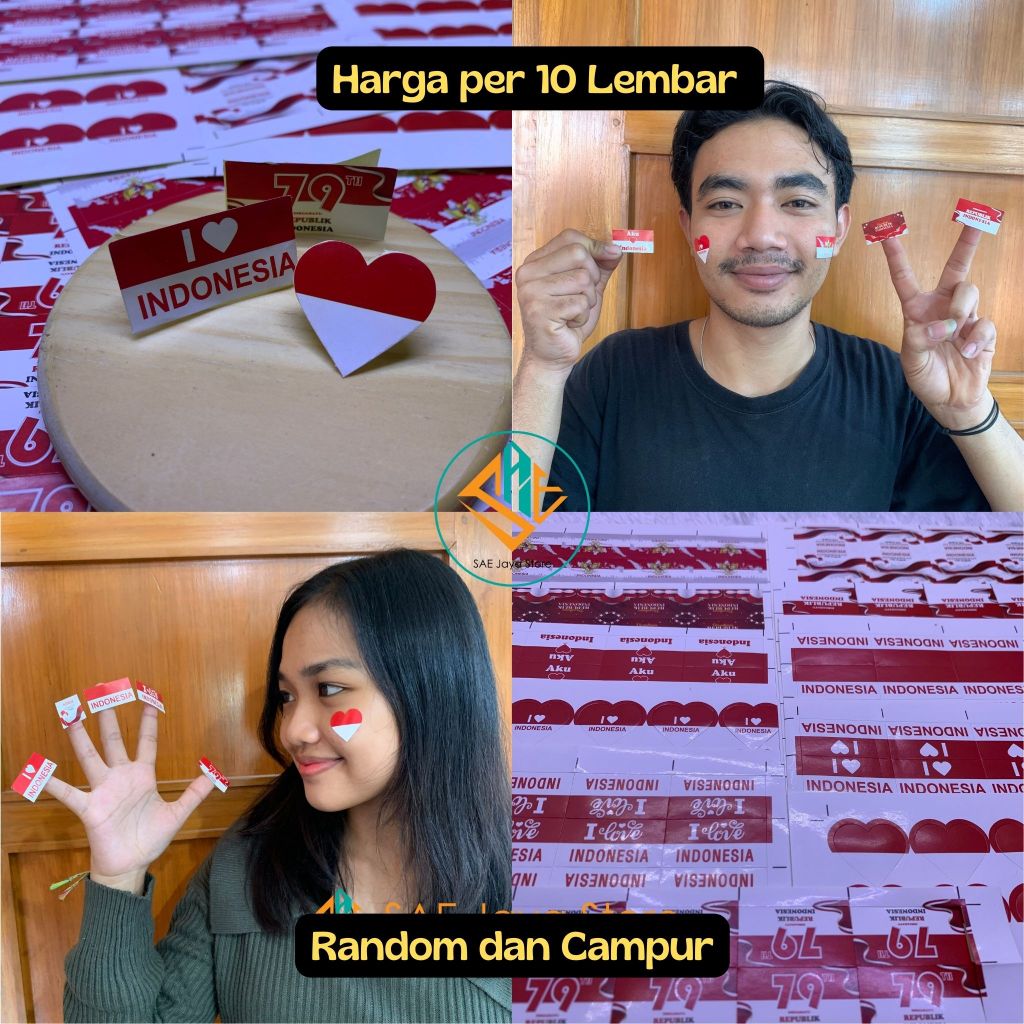 

(10 LEMBAR - BESAR) SAE-STICKER PIPI MERAH PUTIH ISI 32 PCS HUT KEMERDEKAAN RI / STIKER 17 AGUSTUSAN