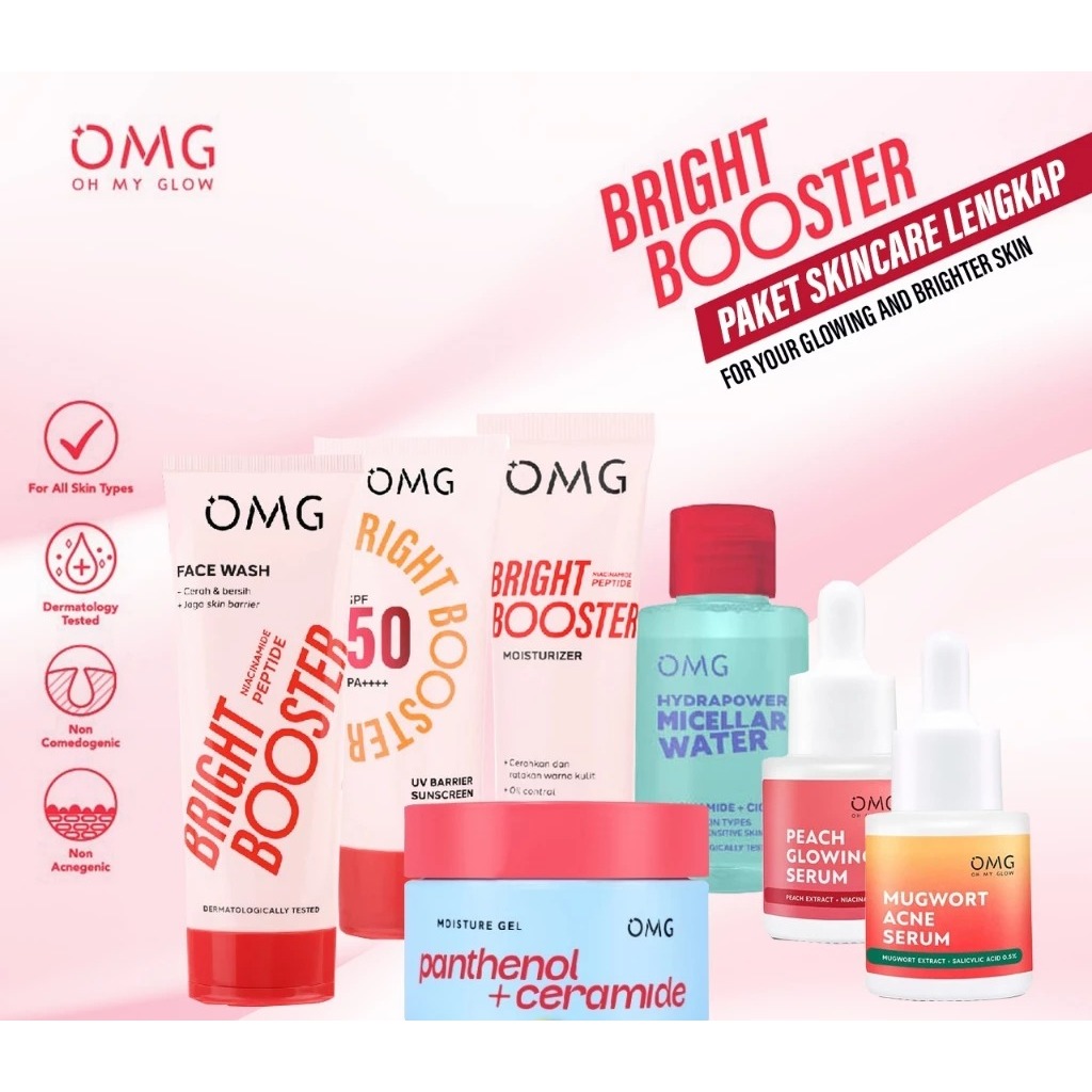 Paket OMG Oh My Glow Bright Booster Skincare Series  1 Set Lengkap Perawatan Wajah Semua Jenis Kulit