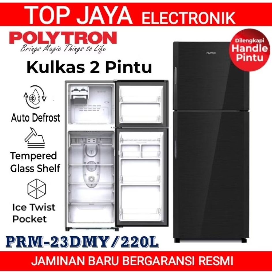 KULKAS POLYTRON 2 PINTU PRM-23DMY 220 LITER/POLYTRON PRM-23DMY KULKAS 2 PINTU NEW SERIES