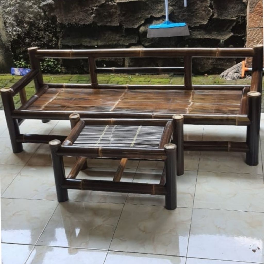Kursi Bambu hitam, kursi santai, kursi teras