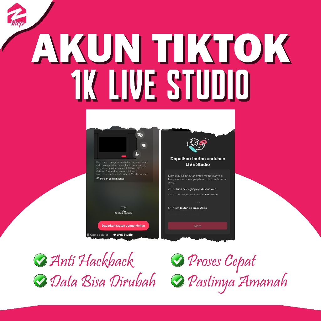 Akun Tiktok 1K bisa live studio langsung SIAP PAKAI