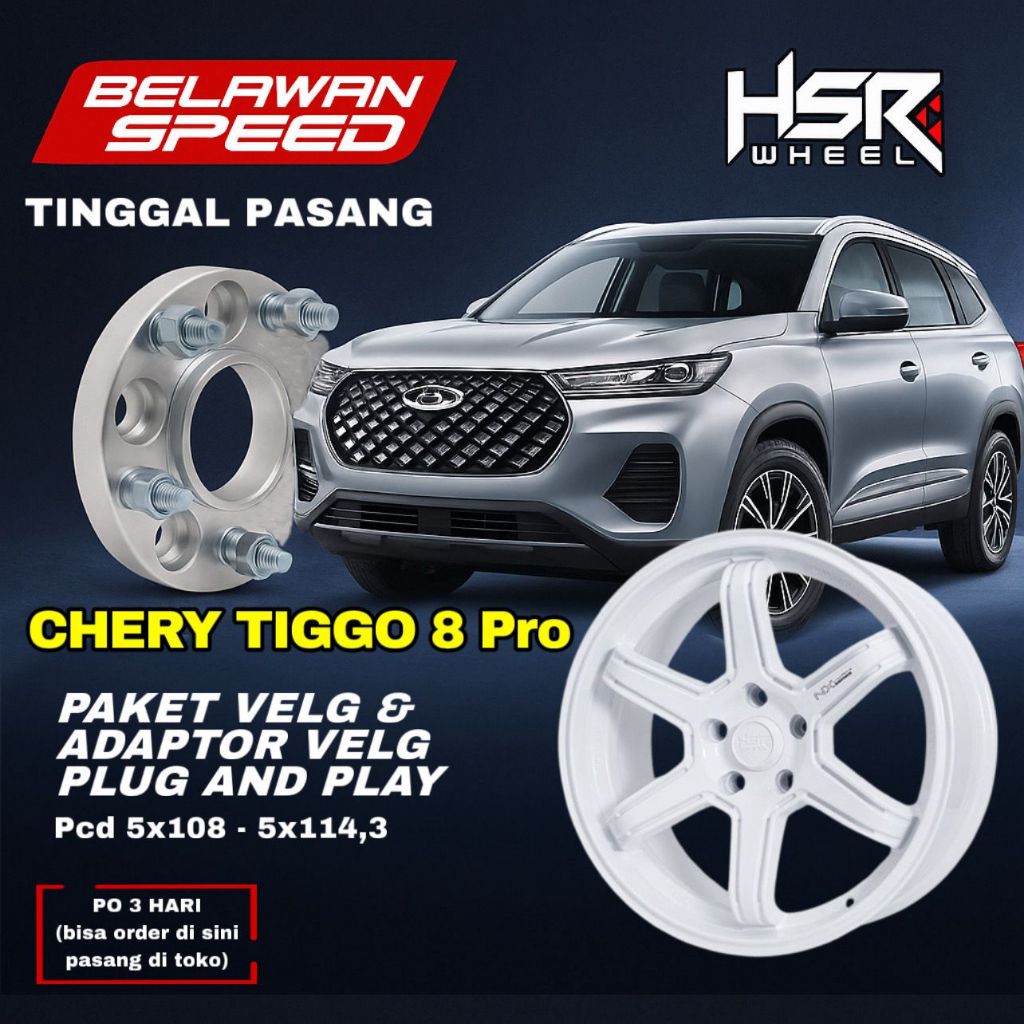 Velg Mobil HSR MINAS Putih Ring 18 Plus Adaptor Untuk Chery Tiggo 8 Pro - Toko Velg Condet