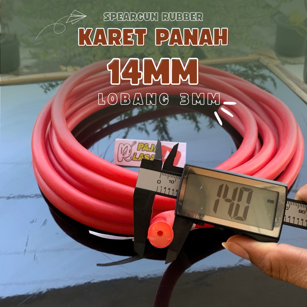 karet speargun panah ikan 14mm warna merah per50cm
