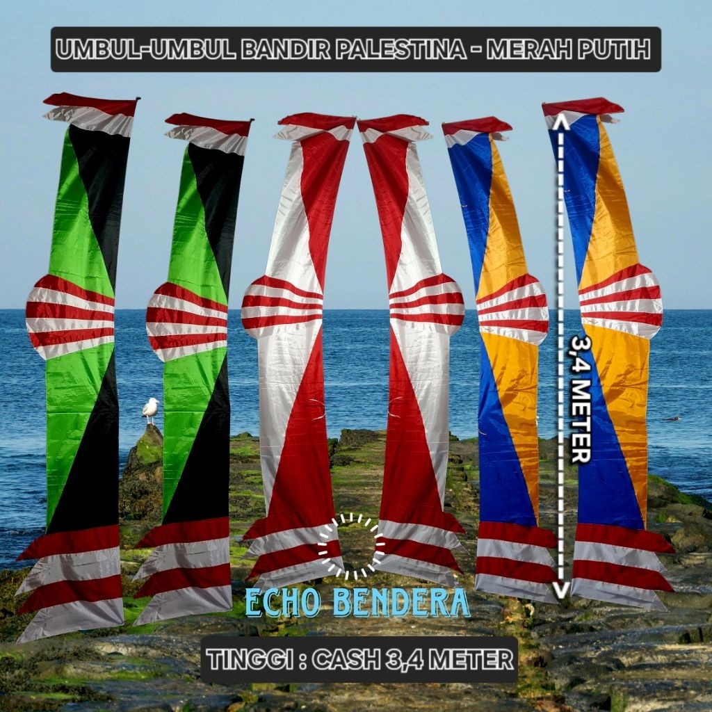 UMBUL-UMBUL KIPAS/INDOSIAR BANDIR PALESTINA MERAH-PUTIH 3,4 METER UMBUL-UMBUL SEGITIGA KANTOR/SEKOLA