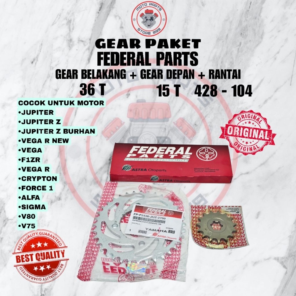 GEAR SET/GIR PAKET/CHAIN KIT (JUP) ORIGINAL FEDERAL PARTS, VEGA R NEW, JUPITER Z, JUPITER Z BURHAN, 