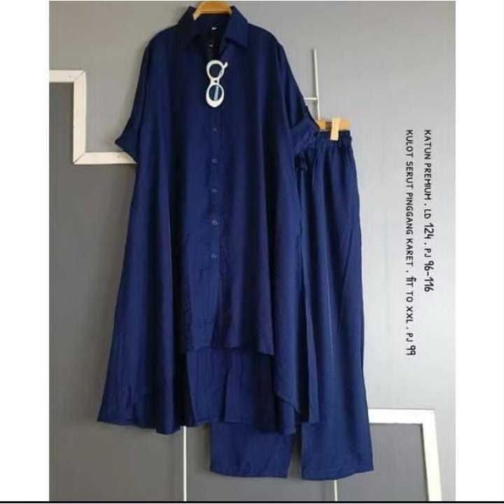 Setelan Tunik Putih Wanita Katun Premium  Atasan Panjang  Celana Kulot