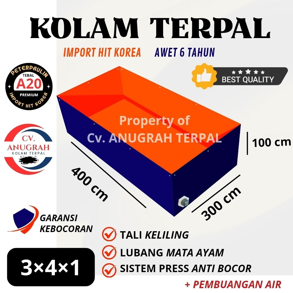 Terpal Kolam Terpal ikan kotak A20 300x400x100 / 400x300x100 / 3x4x1 / 4x3x1 Kolam terpal buat budid