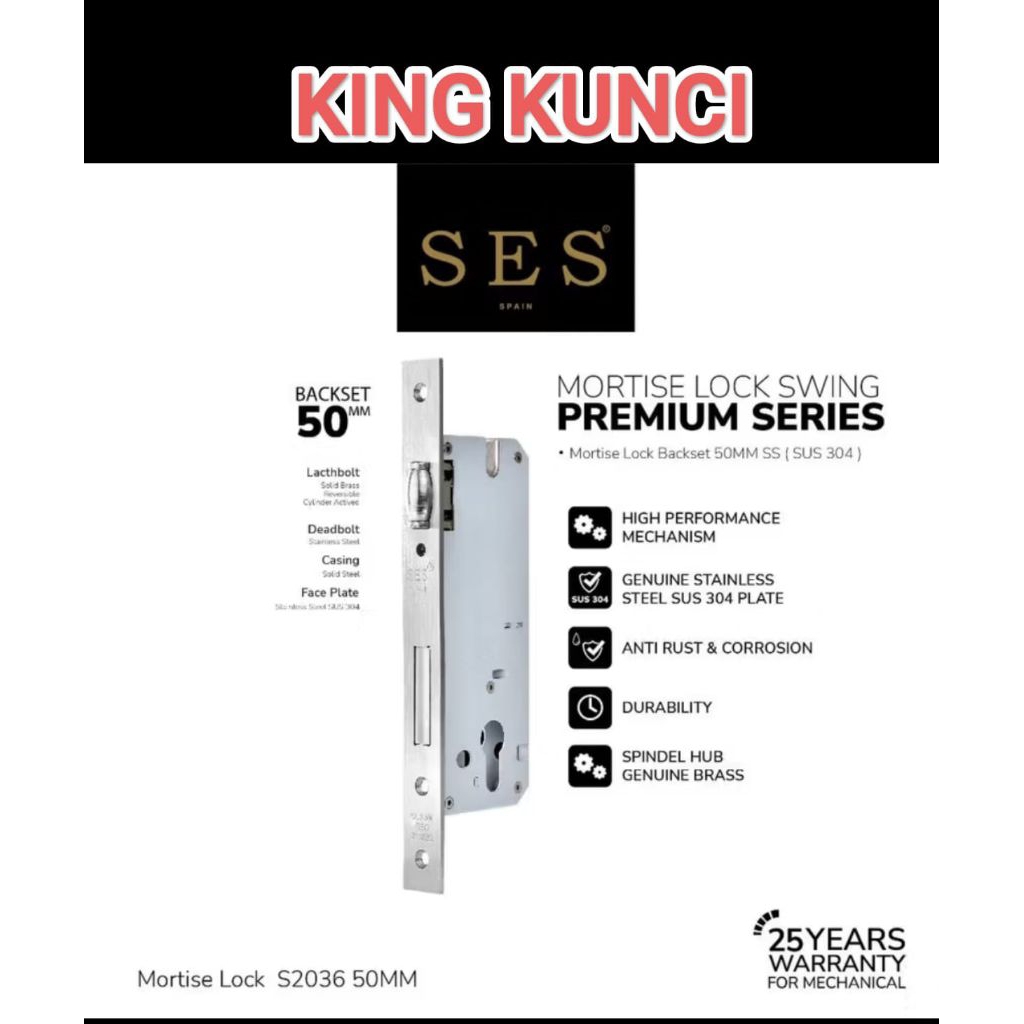 Mortise Lock SES 50 MM ROLLER  / Body kunci SES Pelor 50 mm
