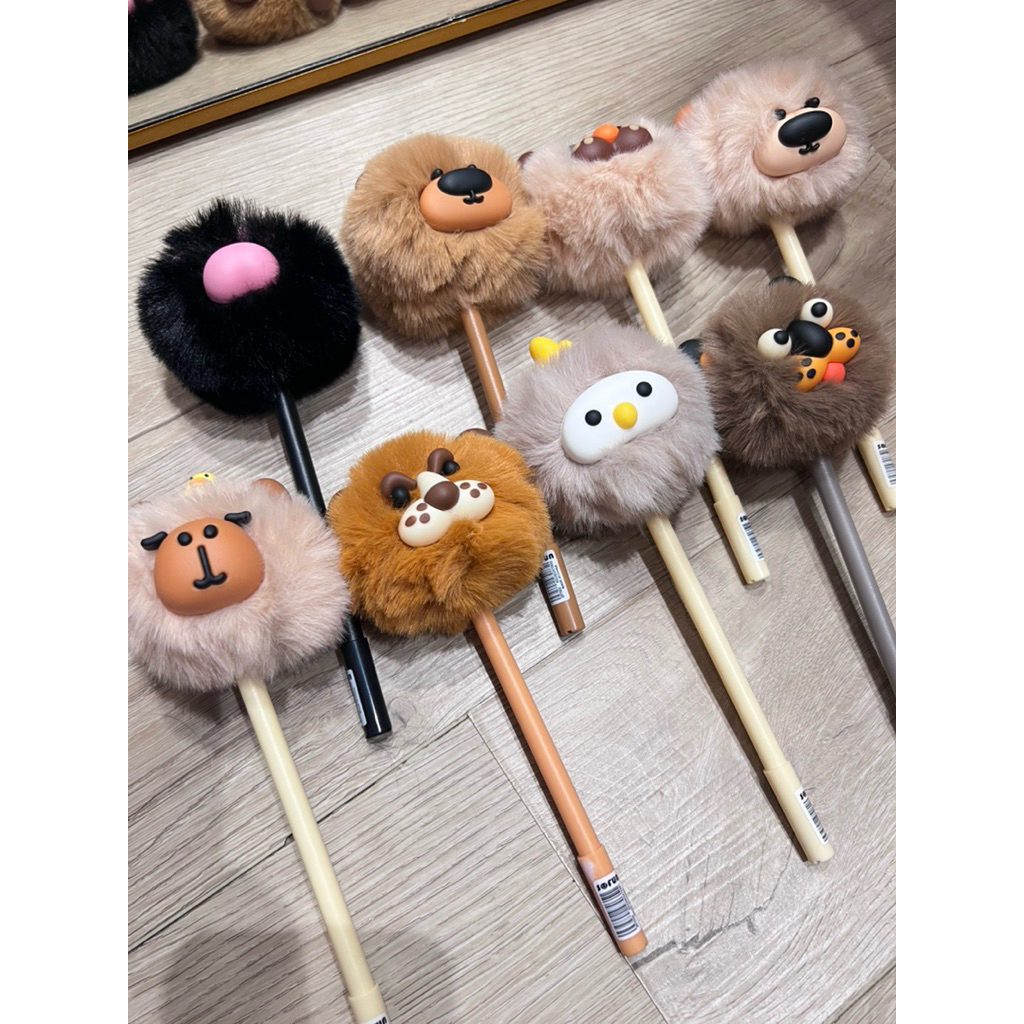 

(1pcs) Pen / Pena gel 0,5 pompom bulu karakter lucu