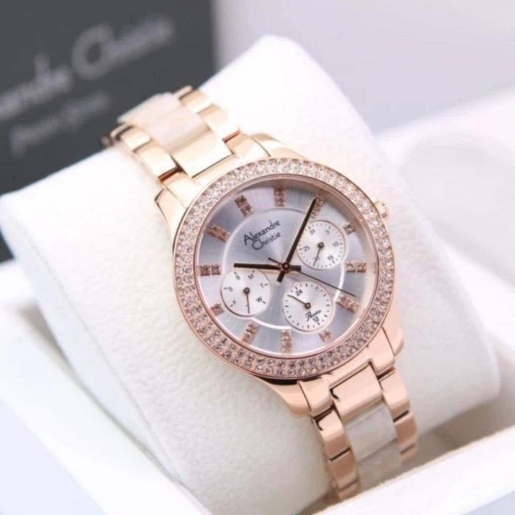 JAM TANGAN WANITA ORIGINAL ALEXANDRE CHRISTIE AC2914BF ROSEGOLD DIAL SILVER  STAINLESS STEEL