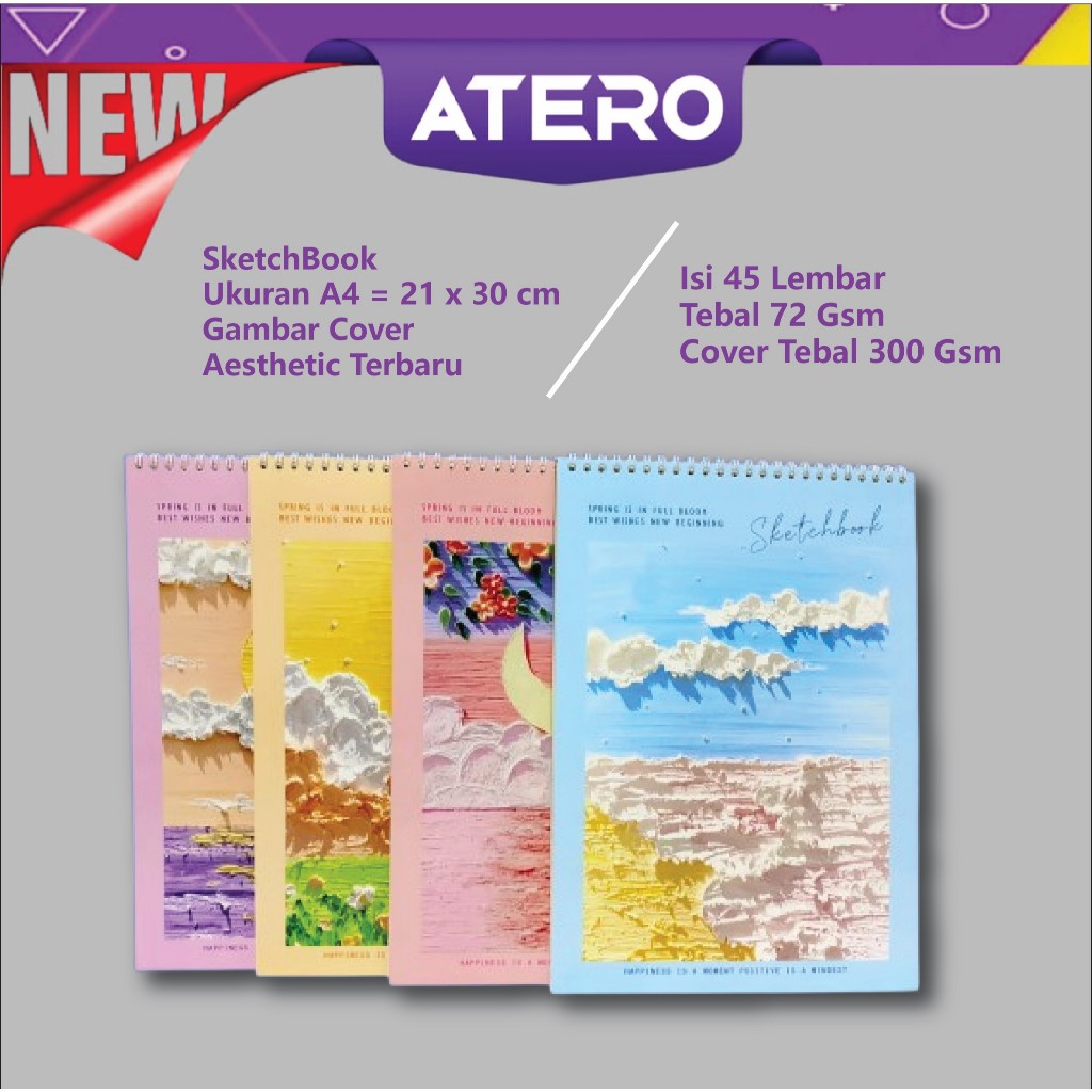 

Atero Sketchbook A4 Buku Gambar A4 Buku Sketsa Vertikal Jilid Spiral 45 Lembar 90 Halaman