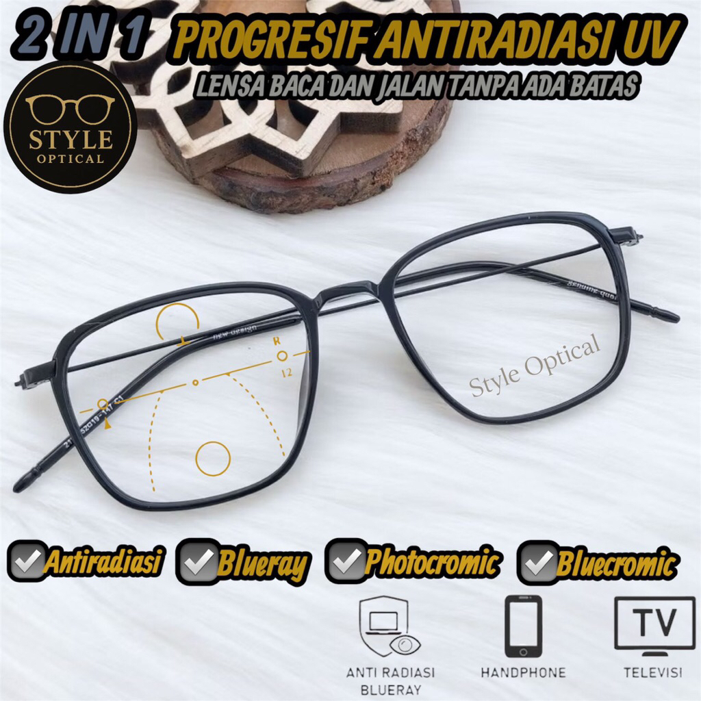 Kacamata Baca Dan Jalan Pria&Wanita Progresif Plus Baca Progresif Blueray Progresif