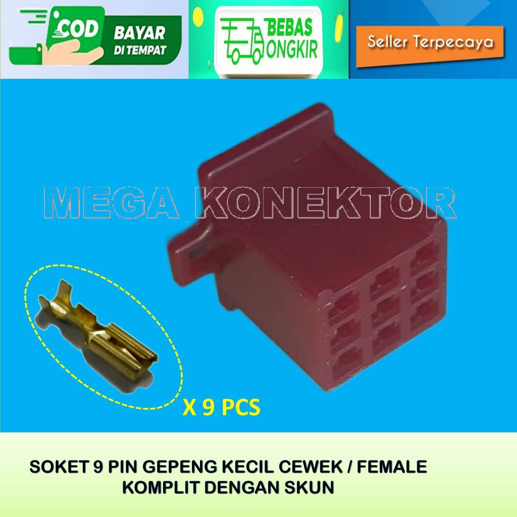 SOKET KABEL MOTOR 9 PIN KECIL FEMALE MERAH-SOKET –SOKET KABEL–9 PIN- SOKET- SOKET KABEL 9 PIN NYLON
