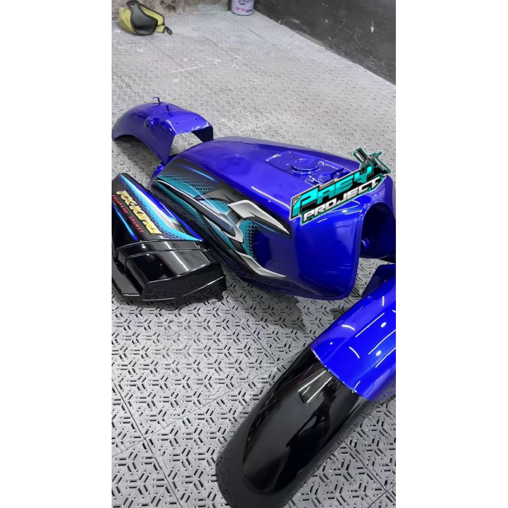 paket komplit body set tangki Rx king biru. body set tangki rx king
