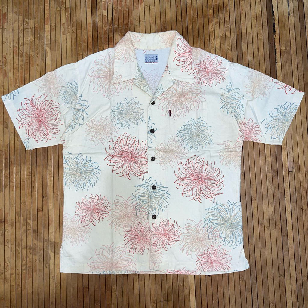 RARE SAMURAI JEANS FIREWORK HAWAIIAN SHORT SLEEVE OPEN COLLAR SHIRT momotaro rrl red wing