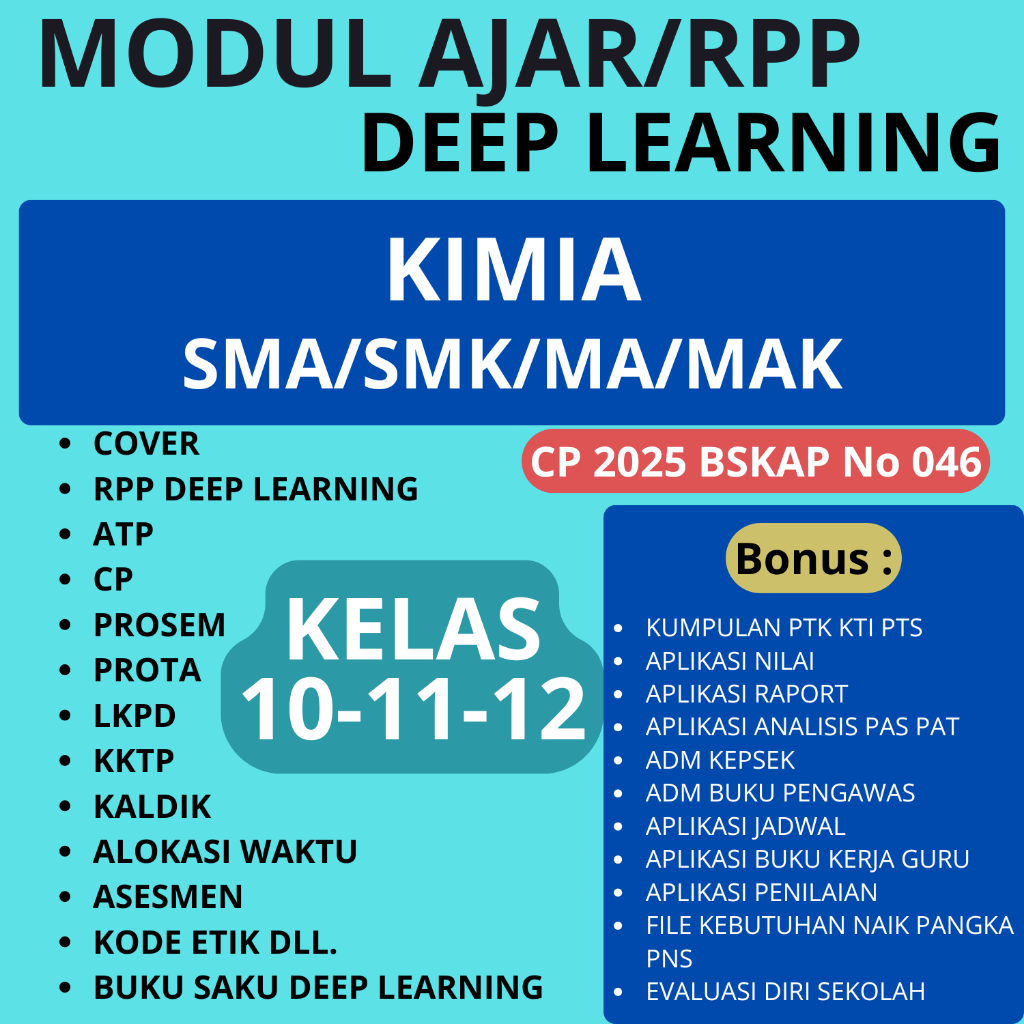 

Modul Ajar Learning KIMIA KELAS 10 11 12- RPP DEEP LEARNING SMA/SMK SIAP PAKAI