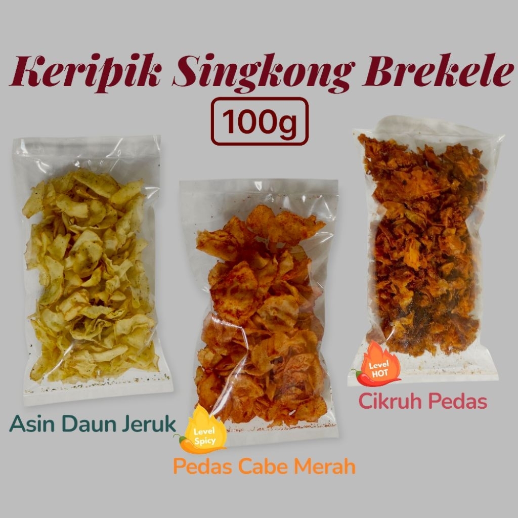 

Keripik Singkong Brekele 100g || Asin Daun Jeruk || Pedas Cabe Merah || Cikruh Pedas