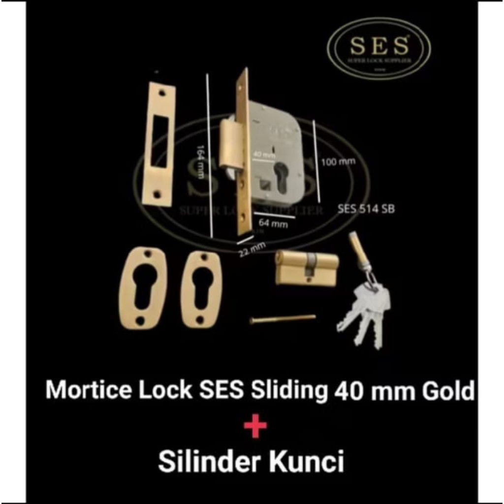 Body Kunci SES Untuk Pintu Kayu Geser / Sliding 40 MM GOLD