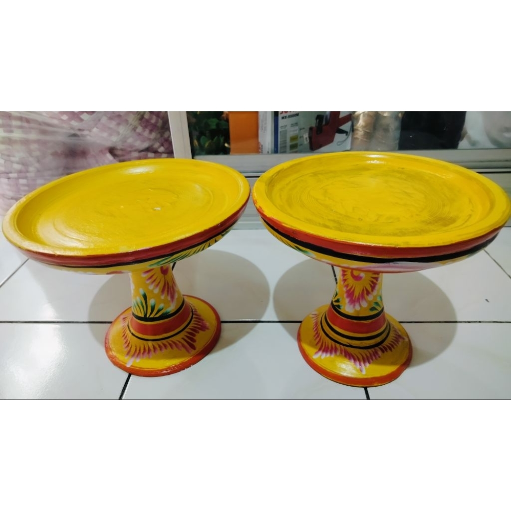 Dulang kayu model cekung/piring UK 28cm coklat/kuning