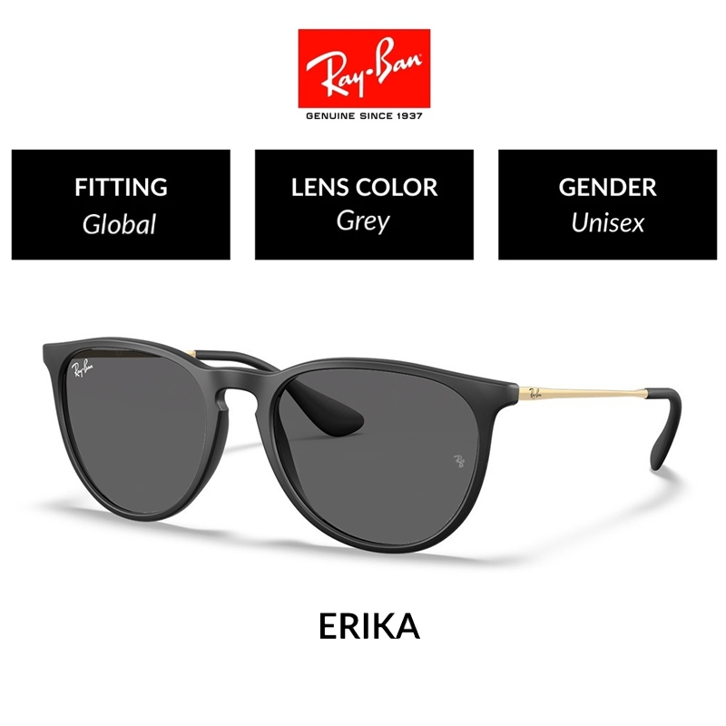 NEW 100% Original Ray-Ban Kacamata Hitam Erika RB4171 Sunglasses Black pria wanita Ori Black Grey