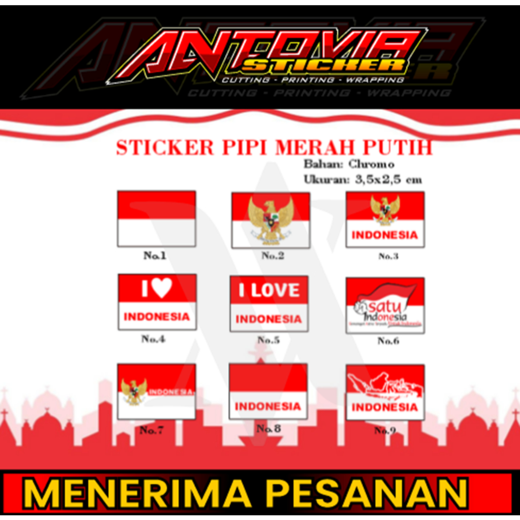 

Stiker Pipi Bendera + Untuk Lomba Agustusan + Bahan Chromo Ukuran 3,5x2,5 cm
