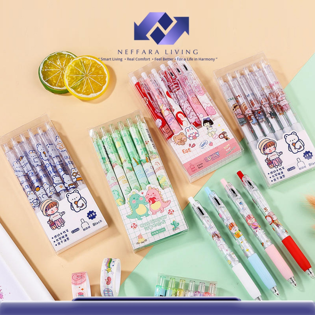 

1 SET PULPEN GEL KARTUN KOREA ISI 6 pcs | MOTIF LUCU DAN WARNA-WARNI